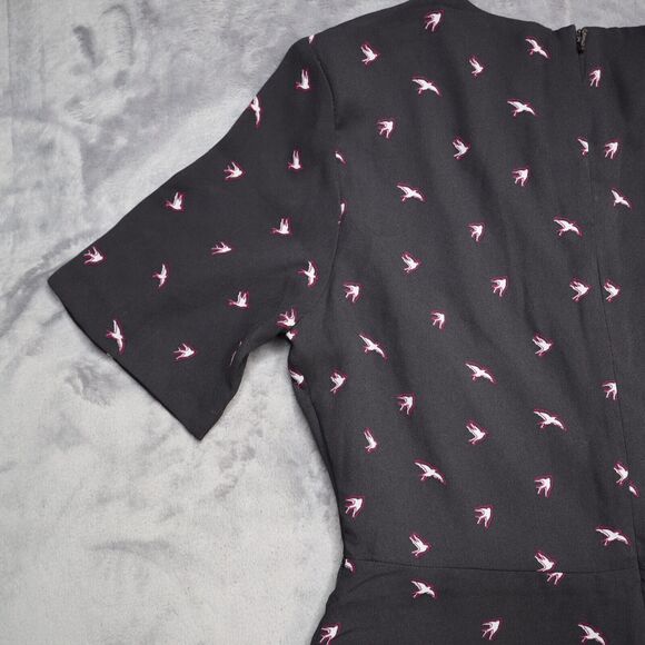 Banana Republic Fit Flare Dress Womens Petite 0P Black Swallow Bird Casual - Picture 6 of 12